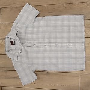 Boys Tony Hawk Button Down Gray White Plaid Shirt - Size Small